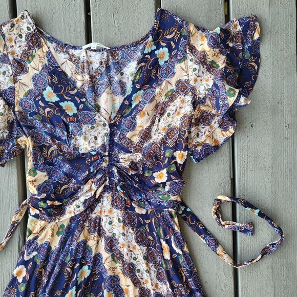 Abel The Label Anthropologie Floral Paisley Patchwork‎ V-Neck Maxi Dress Size XS - Picture 4 of 9